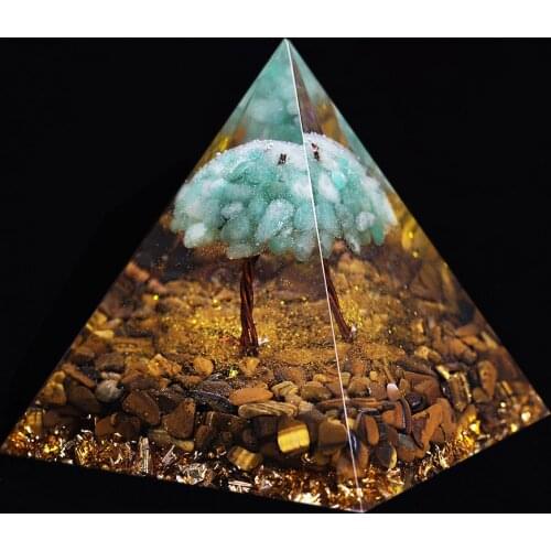 Tree Of Life TigerS Eye Orgonite Pyramid Energy Generator For Protection Yoga Meditation Ornaments Brings Good Luck