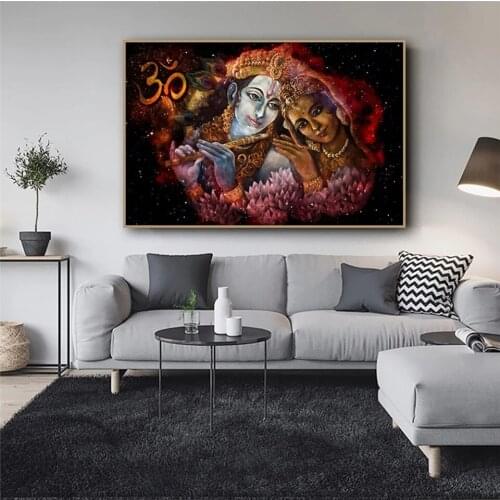 Poster Indian Krishna and Radha Couple Art Canvas Painting Living Room Bedroom Home Decor Modern Mural Picture