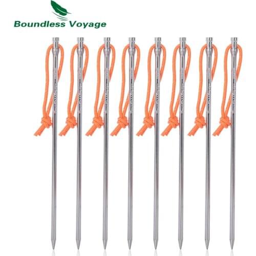 Boundless Voyage 6/8 pcs Camping Tent Pegs Titanium Tent Nails Lightweight Tent Stakes Lengthen Tent Pins 20cm with Rope