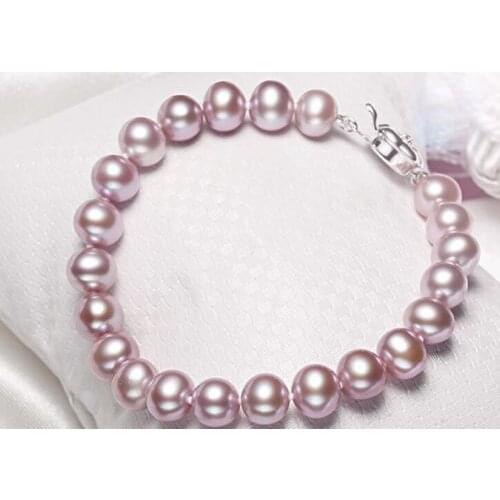 Selling Jewelry>>> 10-11mm natural south sea genuine gold purple round pearl bracelet 7.5-8"