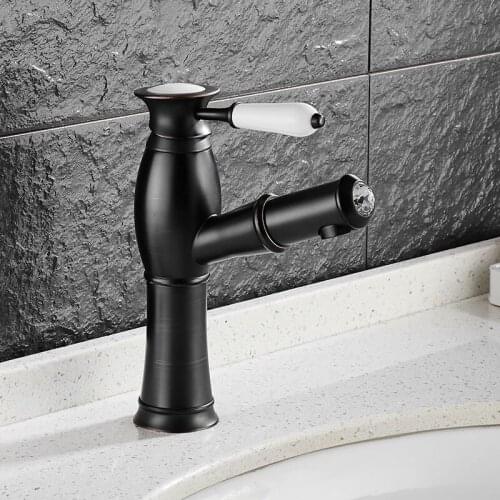 Vidric Oil bubbed black put out basin faucet Shampoo faucet hot and cold mixer taps ceramic handle with diamonds kitchen faucet