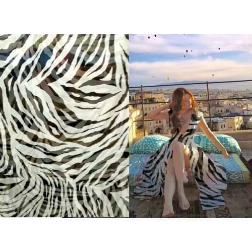 Telas Zebra Stripes Geometry View Inkjet Print 100% Mulberry Silk Chiffon Fabric For Dress Sleepwear Scarf Fabric African Fabric