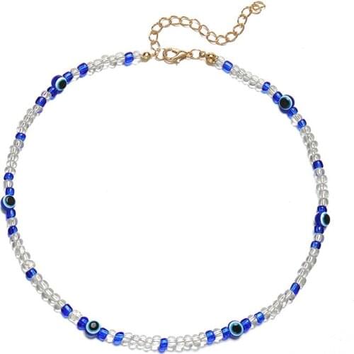 Vintage Boho Blue Rice Bead Eye Choker Necklace For Women Girls Fashion Simple Trendy Necklaces Jewellery Gift 2021 Bijoux Femme