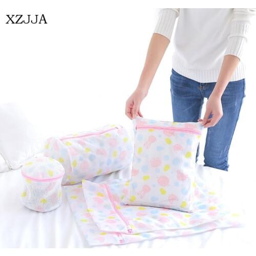 XZJJA Cartoon Printing Zippered Laundry Mesh Bag Dirty Clothe Socks Underwear Laundry Washer Classification Washing Protect Bag