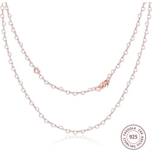 Authentic 925 Sterling Silver Joined Hearts Necklaces for Women Original Jewelry Gift Chain Collares Wholesale