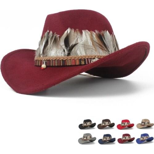 Women Wool Hollow Western Cowboy Hat Elegant Lady Outblack Fascinator Leather Sombrero Hombre Jazz Cap