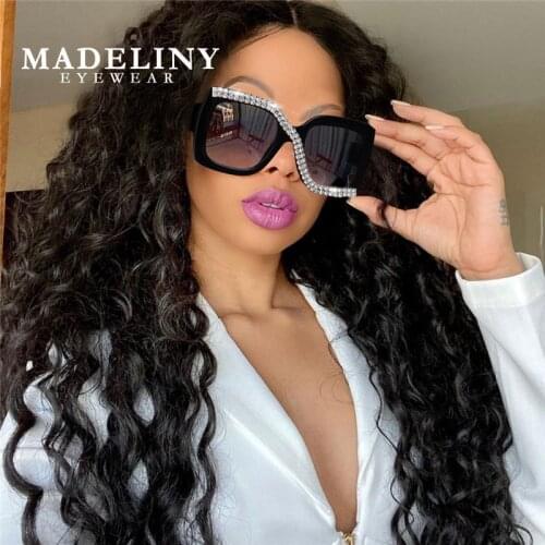 MADELINY Brand Square Sunglasses Women Fashion Rhinestone Luxury Sunglass Unique Vintage Oversized Diamond Glasses Female MA298