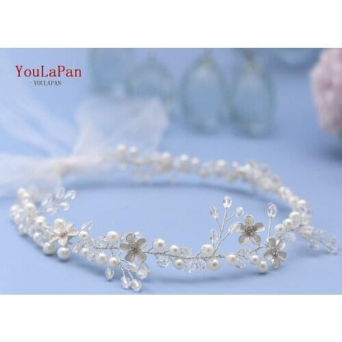 TOPQUEEN HP347 Silver Crystal Hair Accessories Women Flower Hair Pieces for Wedding Tiara Hair Jewelry Pearl Bridal Head Vine