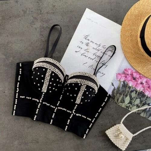 Lady New Fashion High Street Chest Wrapped Padded Vest Beads Sexy Sleeveless Bustier Crop Tops Women Party Clothings