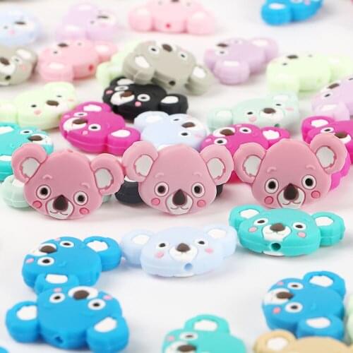 Kovict 10pcs Silicone Beads Mini Koala Head Baby Silicone Teether Food Grade Pendants DIY Baby Teething Toys