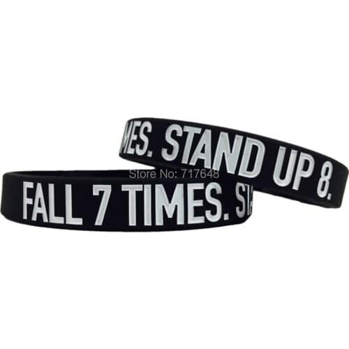 100pcs Inspirational Quote FALL 7 TIMES. STAND UP 8. wristband silicone bracelets free shipping by ePacket A