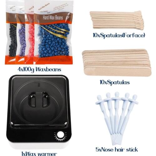 20PCS Hair Removal Kit Includes Wax Warmer Heater 100g Hard Wax Beans Beads Nose Waxing Sticks for Men Women Black EU Plug