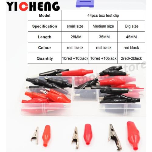 44pcs DIY storage box alligator clip test clip power cord clip with electricity (large / medium / small) red black