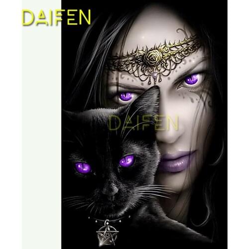 5D DIY Diamond painting Full Round Diamond mosaic Full Square Diamond embroidery Cross stitch Witch and cat purple eyes