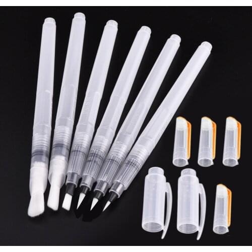 6PCS Portable Watercolor Brush Pens Pointed Tip And Flat Tip with Ink Storage Barrel Ink Painting Water Color Brush Art Supplies