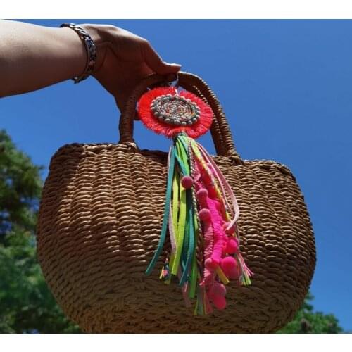 BOHO style Handmade Seedbead With long Leather tassel Keychain Metal Keyring For Women Girl Bag Jewelry Dropshipping