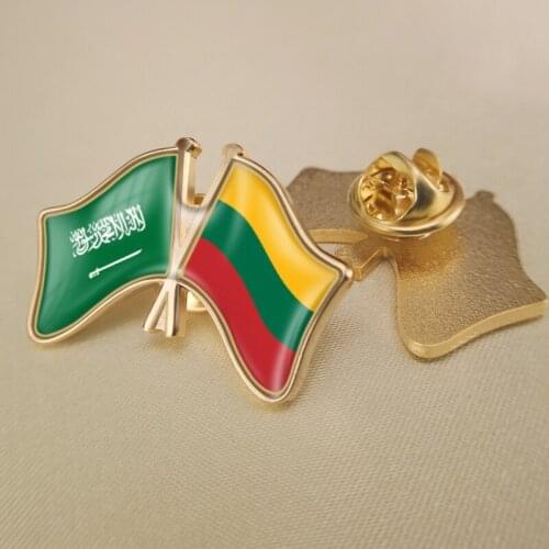 Saudi Arabia and Lithuania Crossed Double Friendship Flags Lapel Pins Brooch Badges