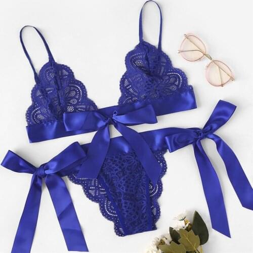 Bras Flirt Women Sexy Lingerie Female Underwear Suit Bow Lace Three Point Clothes Brassiere Exotic Set Stripper Clothes