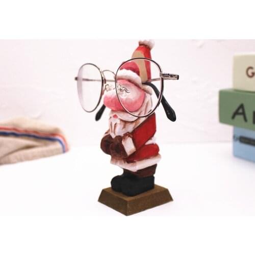 Solid Wood Craft Santa Claus Rooster Glasses Rack Holder Basswood Carved Animals Statue Deer Elk Christmas Gifts for Children