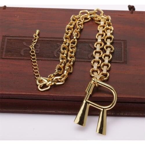 Gold Initial 26 Alphabet Letters Name Charm Big Thick Chunky White CZ Paved Snake Chain Pendant Choker Necklaces For Women