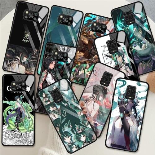 Tempered Glass Case for Xiaomi Redmi Note 9S 9 8 10 Pro 7 Phone Cover Poco X3 NFC 10T 9T 11 Coque Housing Genshin Impact Xiao