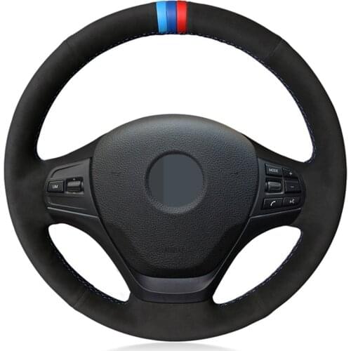 Car Steering Wheel Cover Hand-stitched Black Genuine Leather Suede For BMW F30 F31 F34 F20 F21 F22 F23