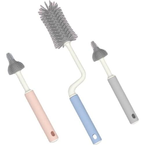 Baby silicone baby bottle brush 360 degree rotating nipple brush straw brush baby bottle brush cleaning brush cleaning set of 3