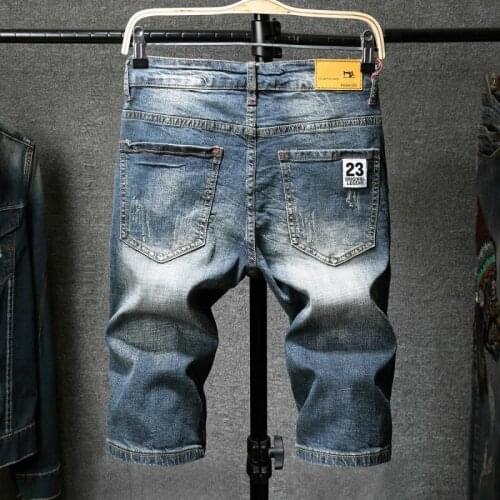 High Street Mens Jeans Casual Knee Length Beach Trousers Summer Ripped Elastic Loose Fit Straight Men Denim Shorts Plus Size 40