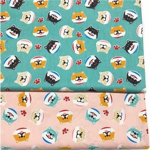 160cm*50cm cotton cloth cartoon GREEN PINK Akita dogs fabric for DIY crib bedding dog apparel dress patchwork sewing cloth