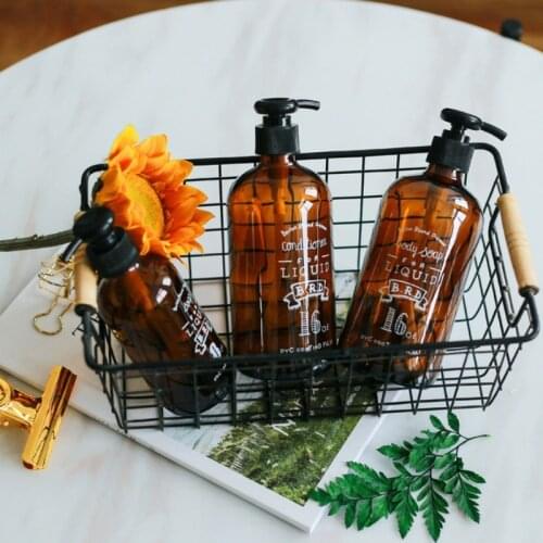 Brown Bath Refillable Bottle Shower Gel Shampoo Press Bottle Refillable Wash Hair Conditioner Lotion Press Dispenser