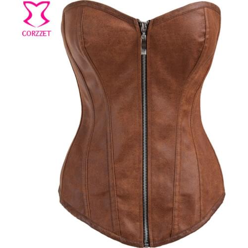 Brown Leather Corset Steampunk Bustier Top Latex Slim Corsets and Bustiers Sexy Korsett For Women Corselet Corpetes Espartilhos