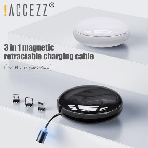 !ACCEZZ Magnetic Charging Cable For iPhone 11 Pro Max XS XR Samsung Micro USB Type C Retractable Fast Magnet Charger Cable Cord