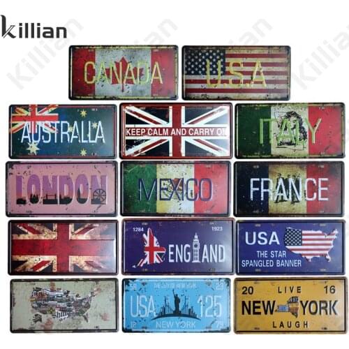 Retro Metal Plate Flag World Country Metal Painting Warning Sign Metal Plaque Bar Club Wall Metal Poster Fashion Home Decoration