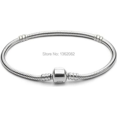 Fashion 3mm European Silver Plated Snake Chain Bracelet Bangle with Barrel Clasp Charms Bead Jewelry Bracelert MB169