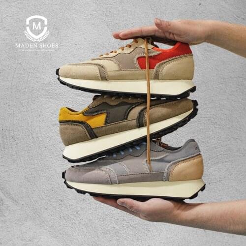 Maden Mens Retro Jogging Shoes Sports Casual Shoe Wild Old Vintage Trendy Forrest Shoes Yellow Brown New