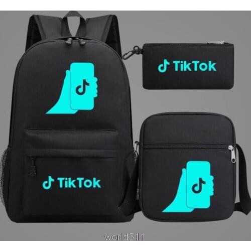Tik Tok 3pcs Set Backpack Children Luminous School Bag Bookbag Men Women Travel bags Mochila Daily Rucksack birthday gift