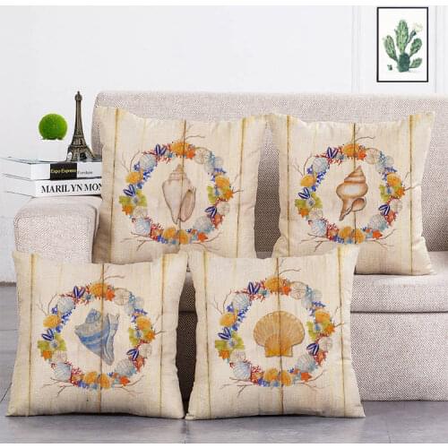 Retro Style Pillow Case Ocean Sea Conch Cushion Cover Throw Pillow Case Decorative Coral Almofada Beach Decor Shell Cojines T153