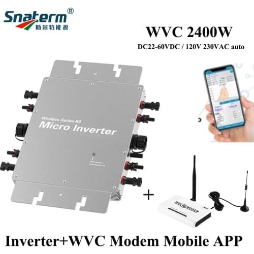 Updated Micro 2400W MPPT Solar Converter IP65 Input DC22V-60V to 85-280VAC Auto Sense Mobile APP for remote monitoring for home