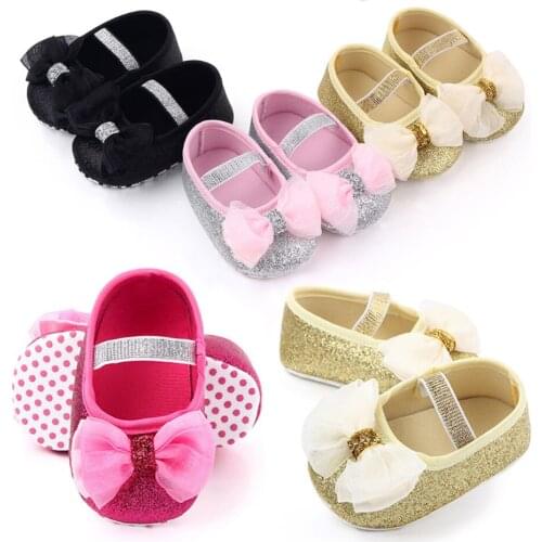 Newborn Infant Baby Girls Shoes Glitter Bowknot Cute Princess Toddler Shoes No-Slip Spring Summer Autumn First Walkers Shoes