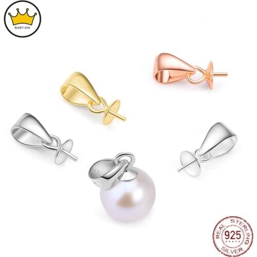 5Pcs 925 Sterling Silver Necklace Pendant Setting Pearl Gemstone Tray Base Jewelry Accessories Findings & Components