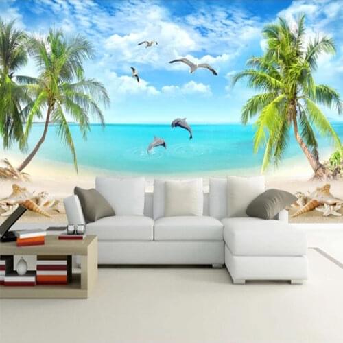 Custom Photo Wall Paper 3D Coconut Tree Beach Seascape Mural Wallpaper Living Room Sofa Bedroom TV Background Wall Home Decor