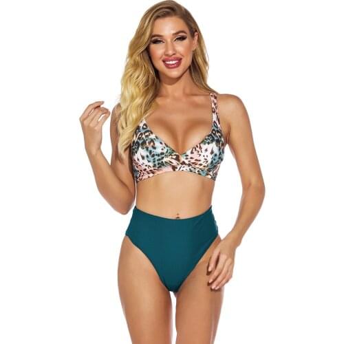 Leopard Print High Waist Split Swimsuit Bikini