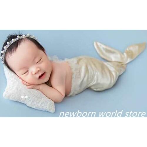 Newborn photography props fishtail skirt and bow headband
