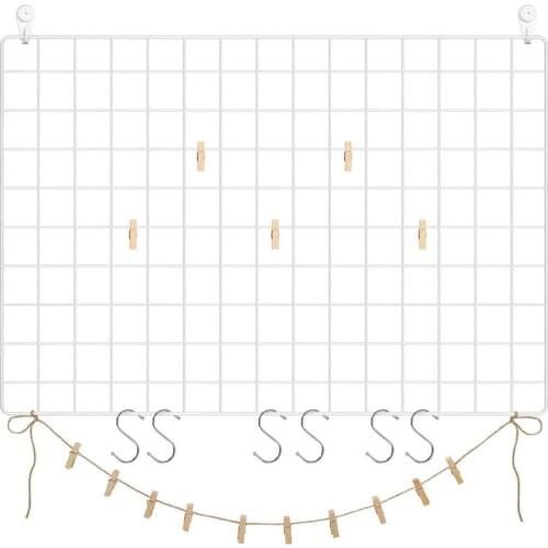 Grid Panel, Photo Wall Display,Mesh Wall Decor, Multifunctional Hanging Picture Wall, DIY Art Display, with S-Shaped Hooks, Clip