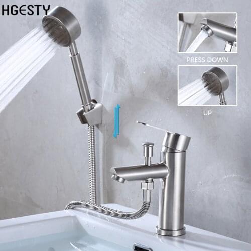 Stainless Steel Basin Faucet Deck Mounted Sink Mixer Tap with Shower Head Bathroom Shower Hot And Cold Water Mixing Valve Nozzle
