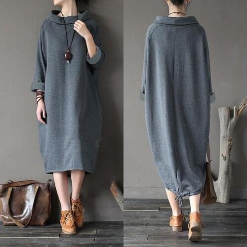 Vintage Womens Turtleneck Sundress ZANZEA 2021 Autumn Sweatshirt Dress Casual Hoodies Pullovers Female Irregular Robe