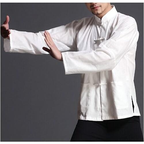 High quality Men cotton white shirts wing chun male tai chi kung fu training clothes Martial arts Tang suits
