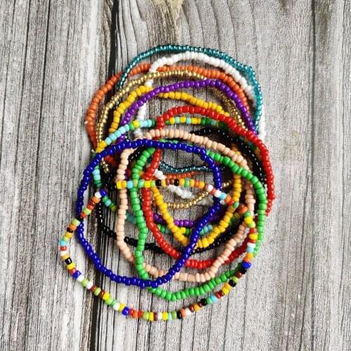 Simple Fashion Multicolor Boho Handmade Elastic Seeds Beaded Bracelets for Women Jewelry Beach Party Gift