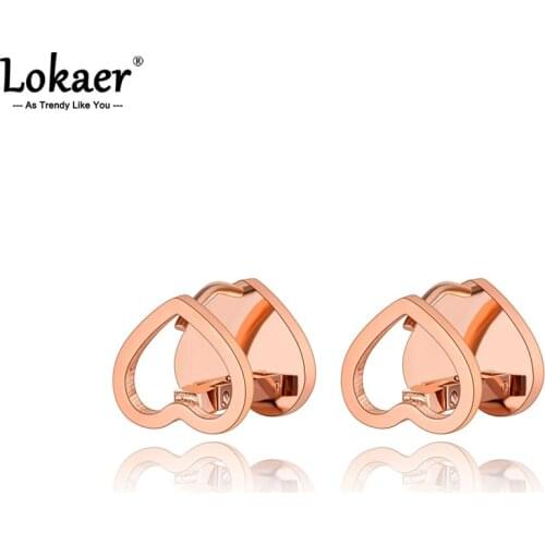 Lokaer Romantic Titanium Stainless Steel Double Heart Stud Earrings Classic Wedding Party Earrings For Women Girls серьги E21059