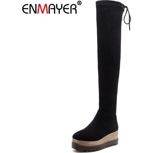 ENMAYER Woman Over The Knee High boots Women Shoes Winter Boots Zip Boots for Women Thigh high booty Flock Fashion Boots CR2032